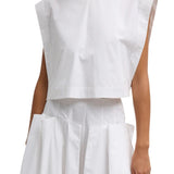 Tibi Compact Eco Poplin Cropped Square Top - Vermillion