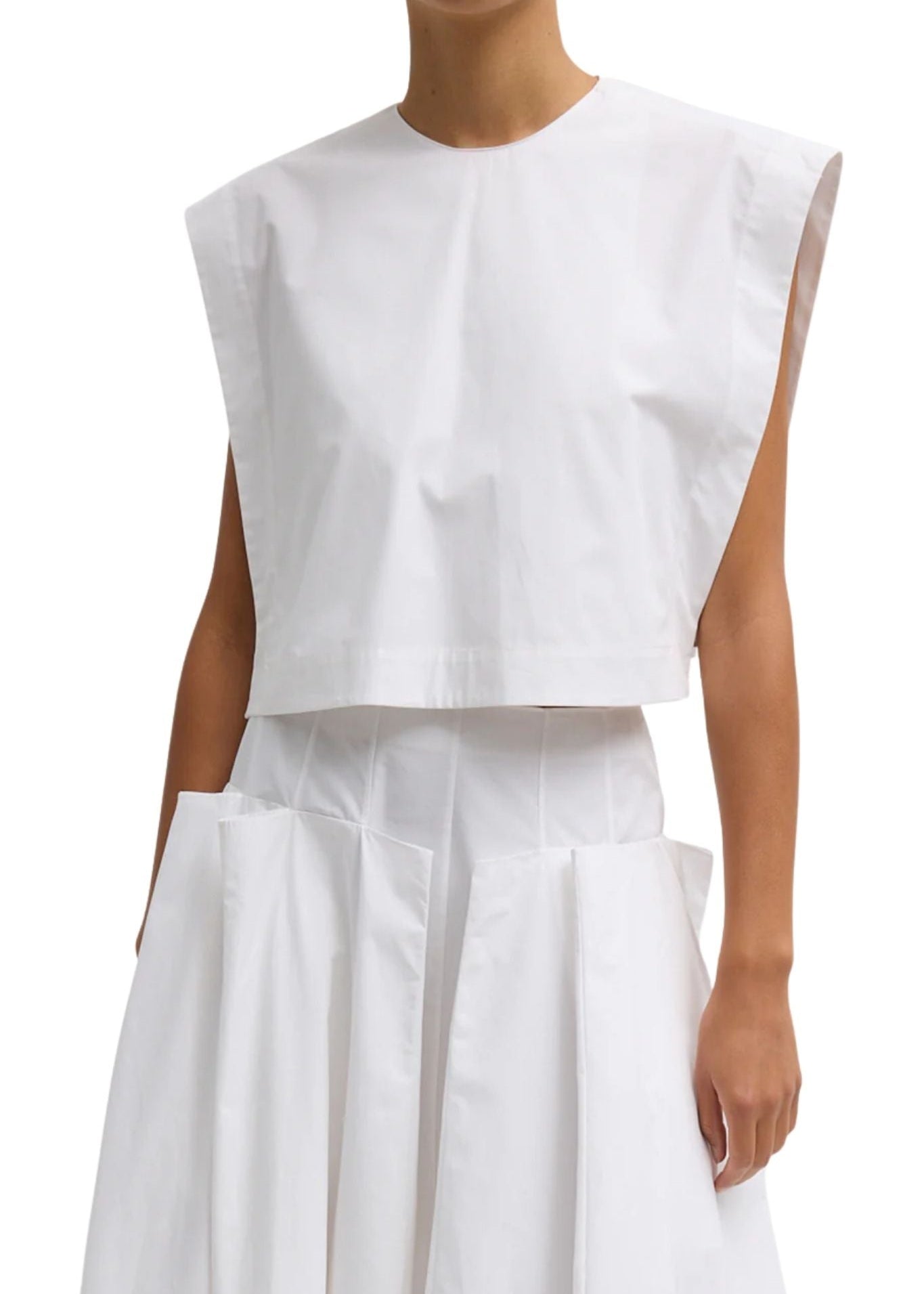 Tibi Compact Eco Poplin Cropped Square Top - Vermillion