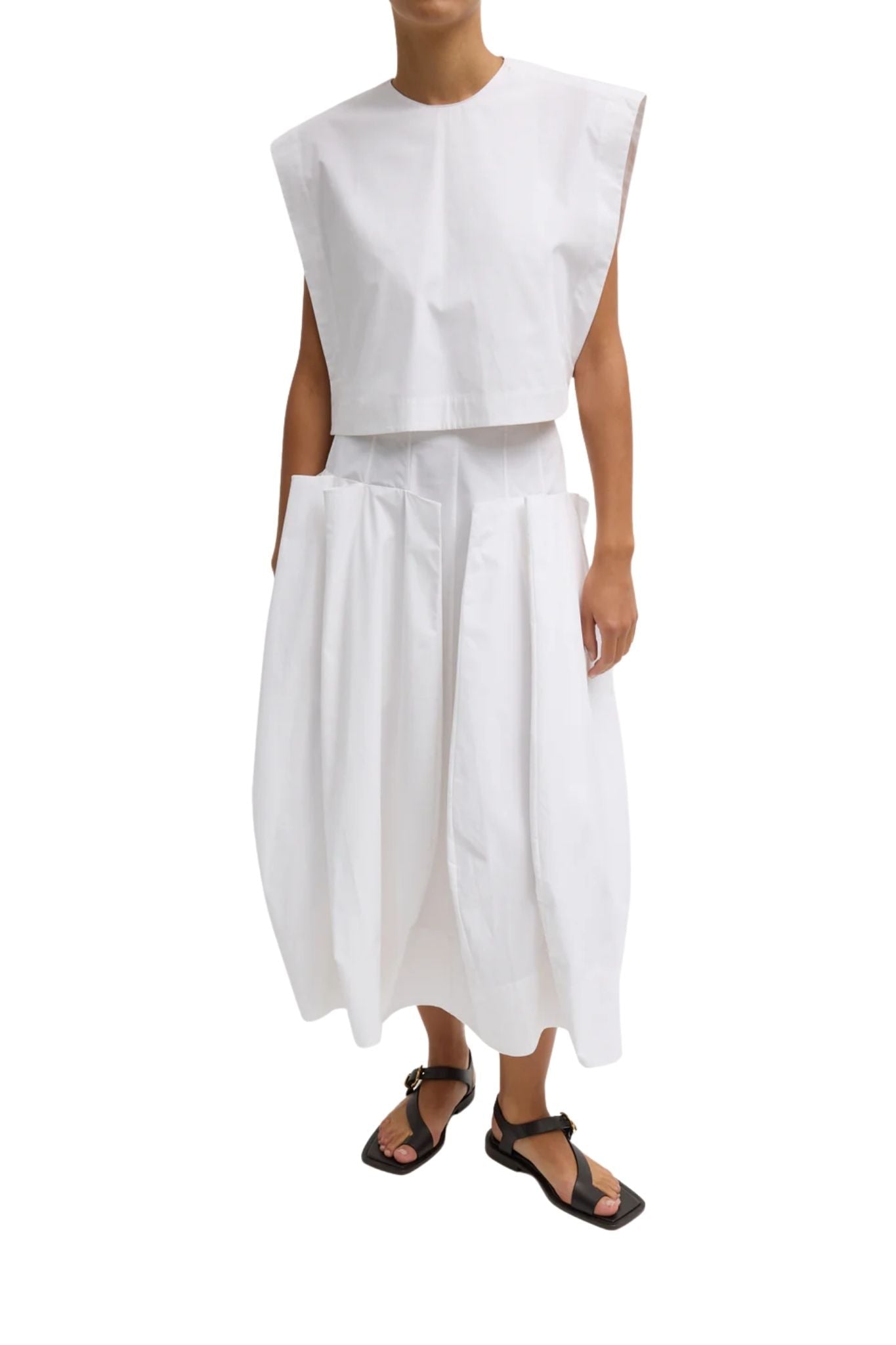 Tibi Compact Eco Poplin Cropped Square Top - Vermillion