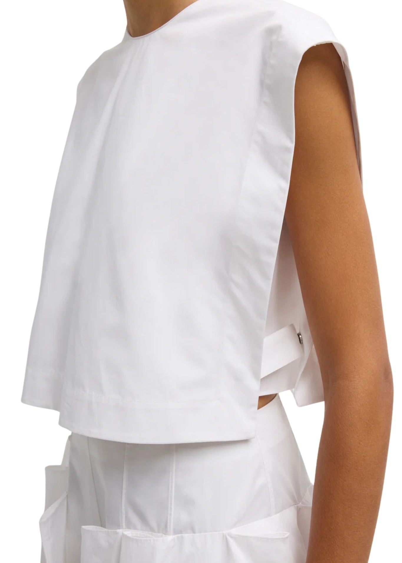 Tibi Compact Eco Poplin Cropped Square Top - Vermillion