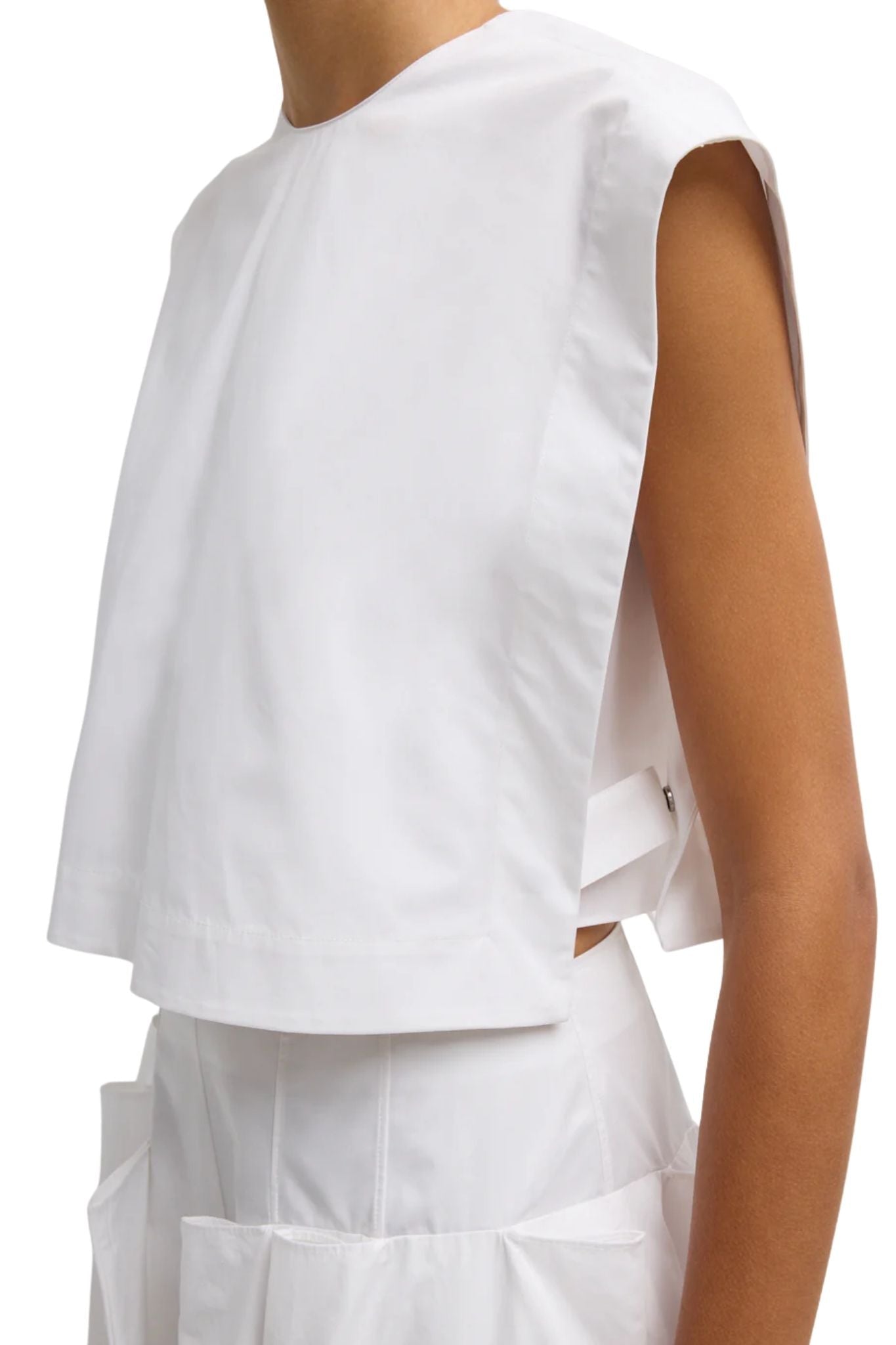 Tibi Compact Eco Poplin Cropped Square Top - Vermillion