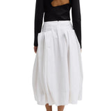 Tibi Compact Eco Poplin Pinched Pleat Full Skirt White - Vermillion