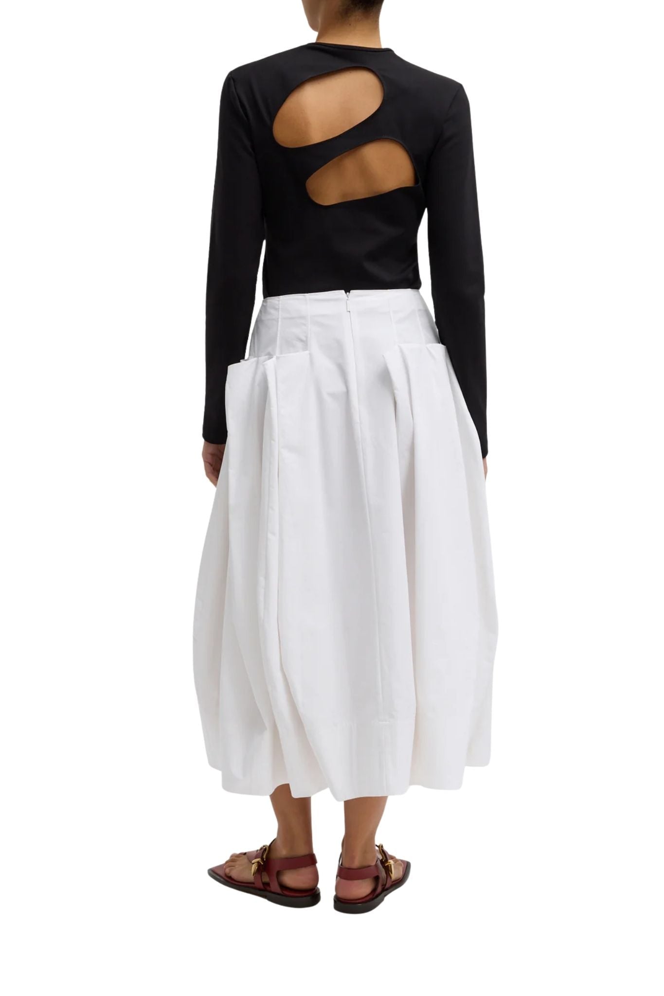 Tibi Compact Eco Poplin Pinched Pleat Full Skirt White - Vermillion