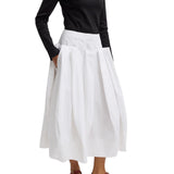 Tibi Compact Eco Poplin Pinched Pleat Full Skirt White - Vermillion
