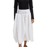 Tibi Compact Eco Poplin Pinched Pleat Full Skirt White - Vermillion