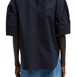 Tibi Compact Eco Poplin Reverse Sleeve Top - Vermillion