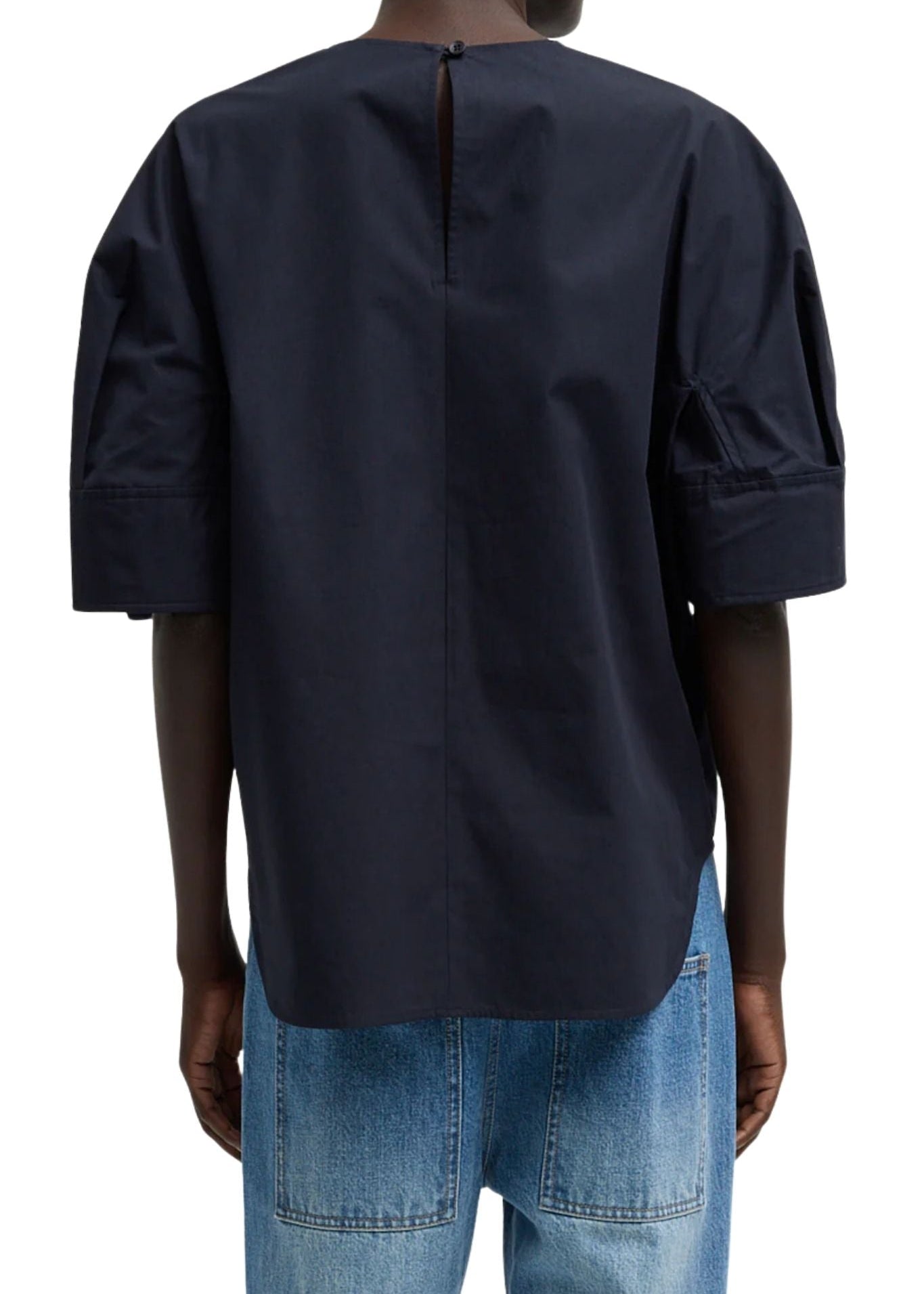 Tibi Compact Eco Poplin Reverse Sleeve Top - Vermillion