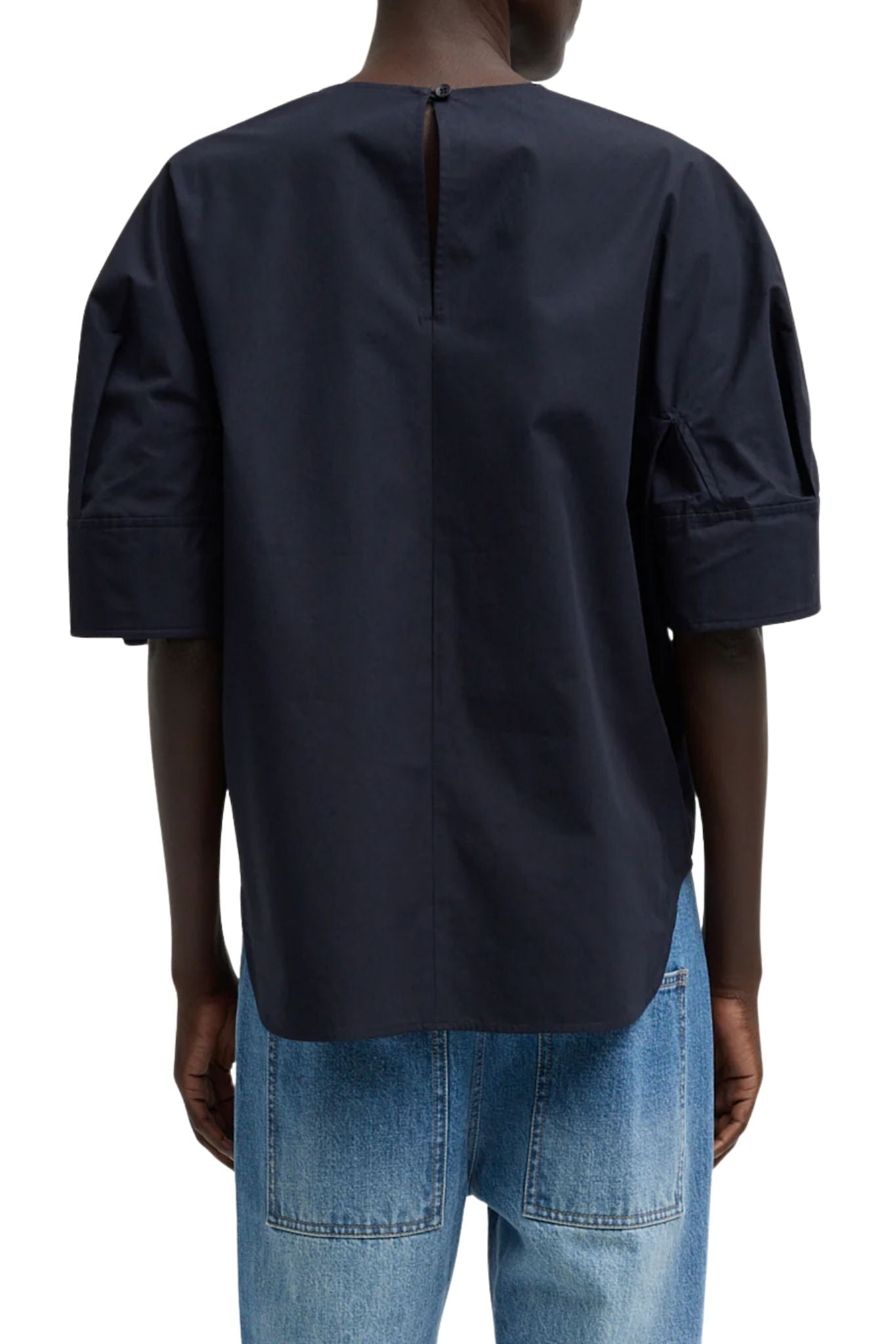 Tibi Compact Eco Poplin Reverse Sleeve Top - Vermillion
