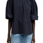 Tibi Compact Eco Poplin Reverse Sleeve Top - Vermillion