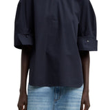 Tibi Compact Eco Poplin Reverse Sleeve Top - Vermillion