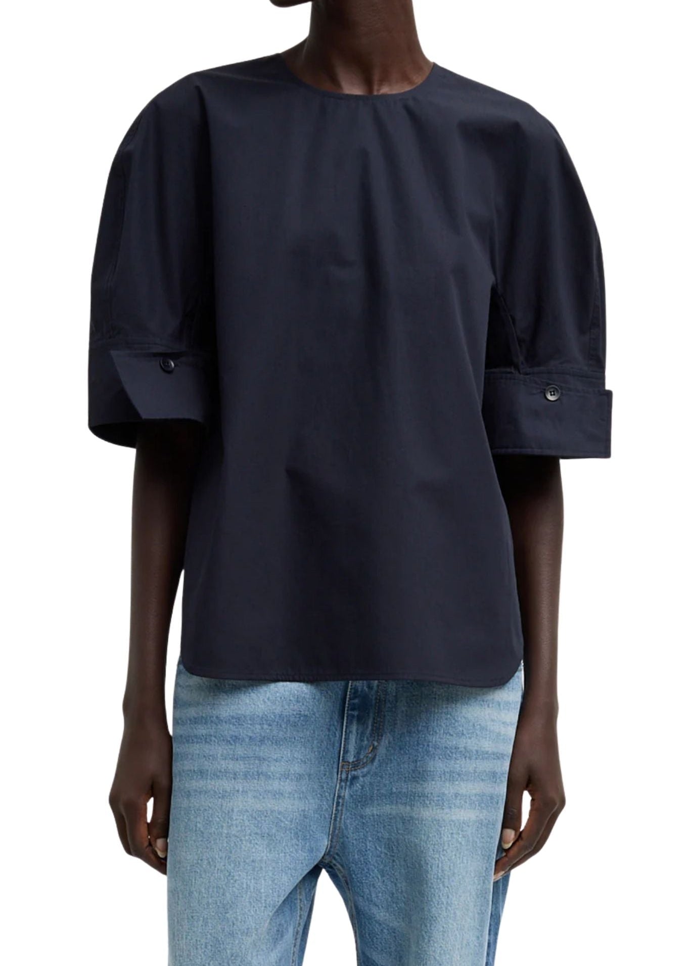 Tibi Compact Eco Poplin Reverse Sleeve Top - Vermillion