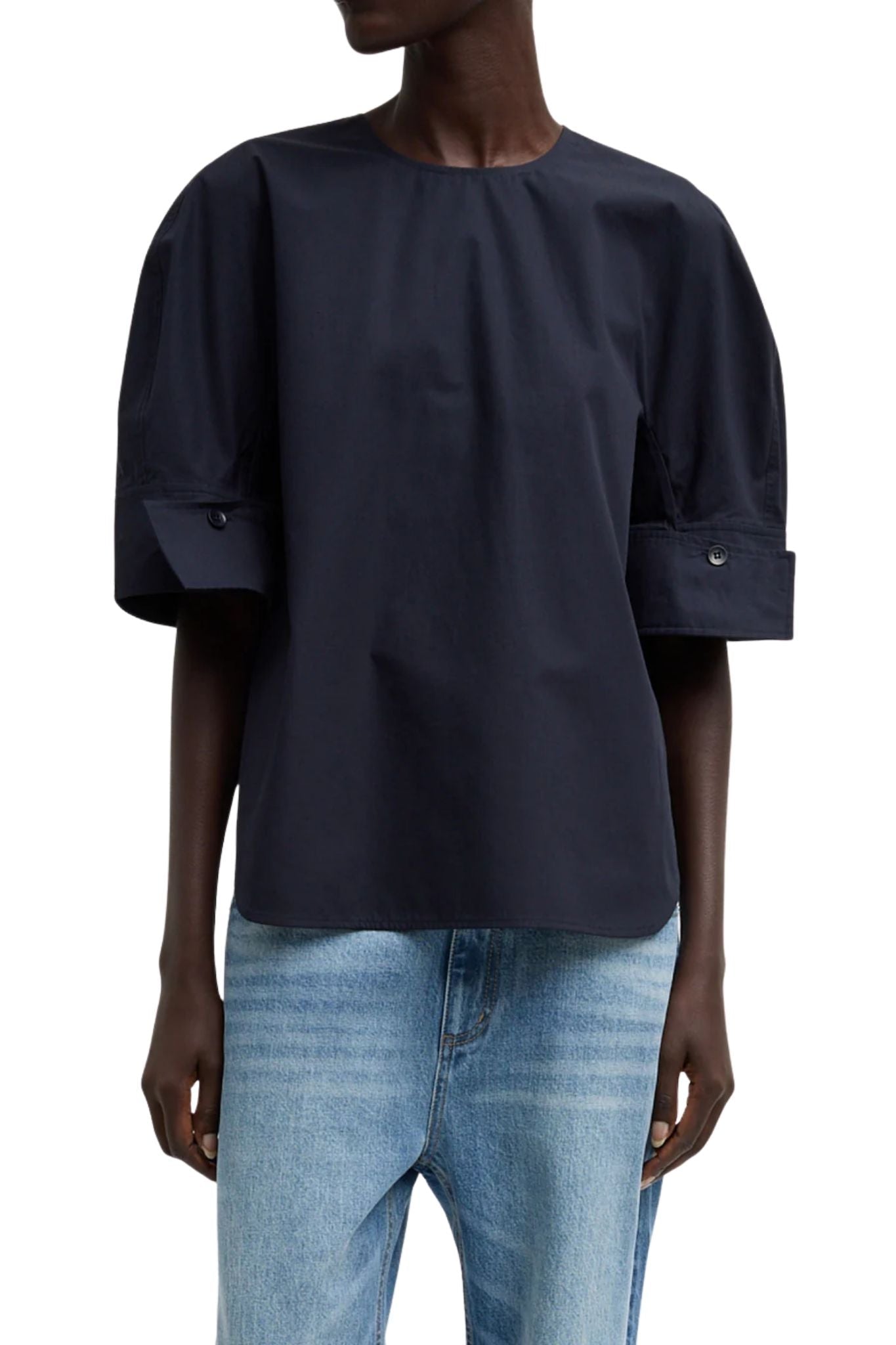 Tibi Compact Eco Poplin Reverse Sleeve Top - Vermillion