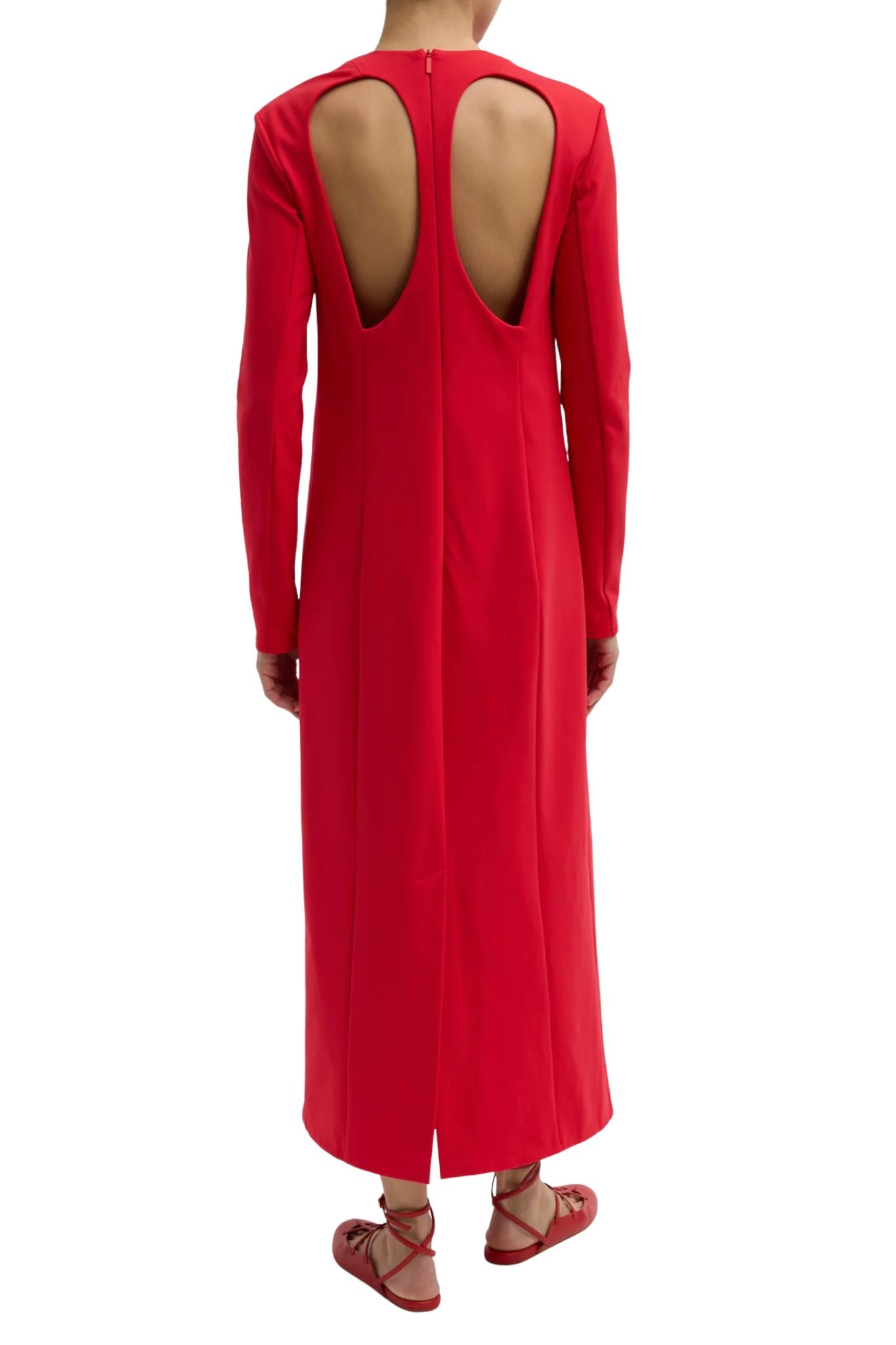 Tibi Compact Ultra Stretch Knit Dress With Cut Out Back - Vermillion