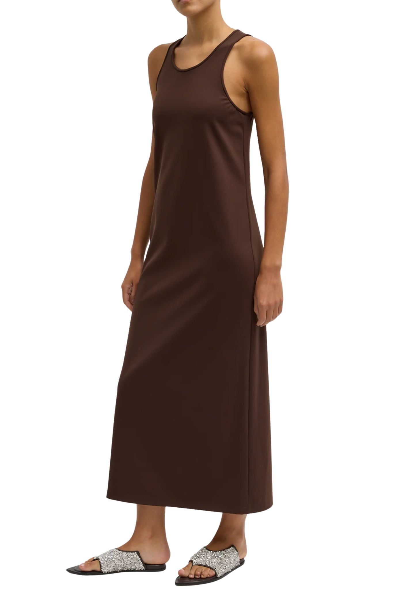 Tibi Compact Ultra Stretch Knit Sleeveless Dress Brown - Vermillion