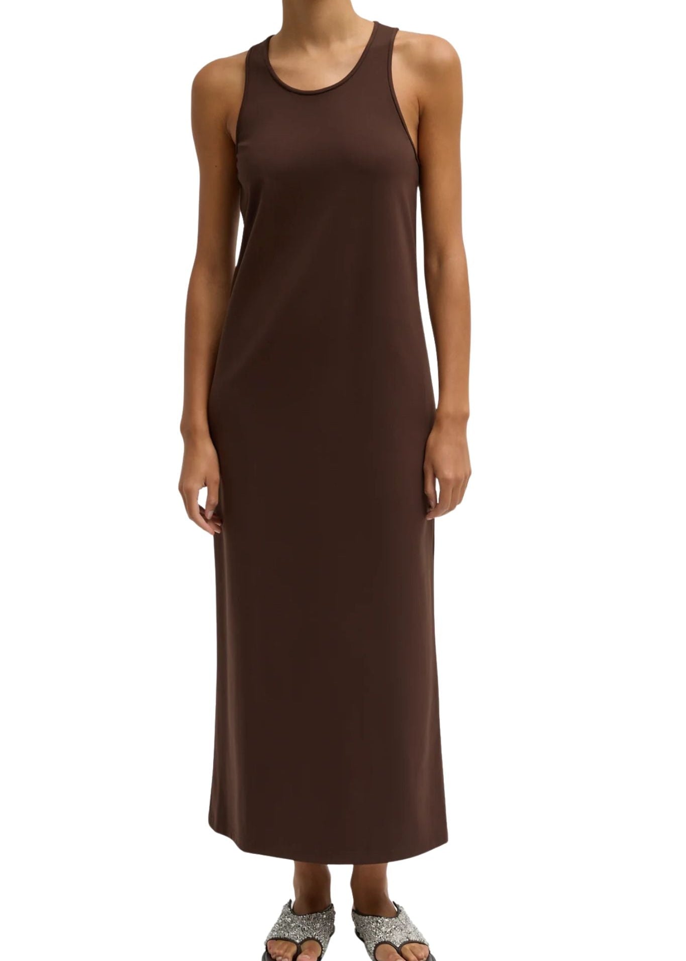 Tibi Compact Ultra Stretch Knit Sleeveless Dress Brown - Vermillion