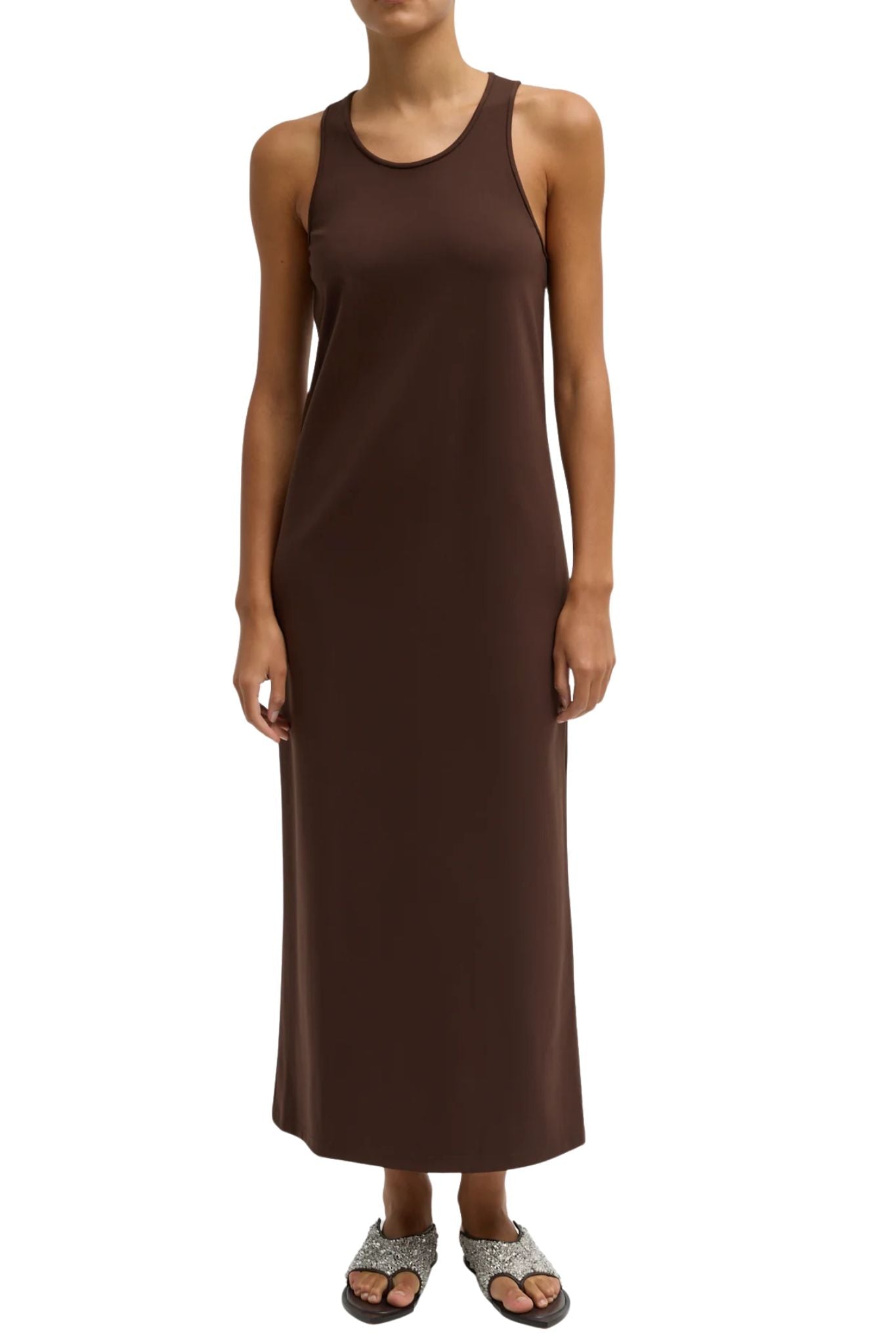 Tibi Compact Ultra Stretch Knit Sleeveless Dress Brown - Vermillion