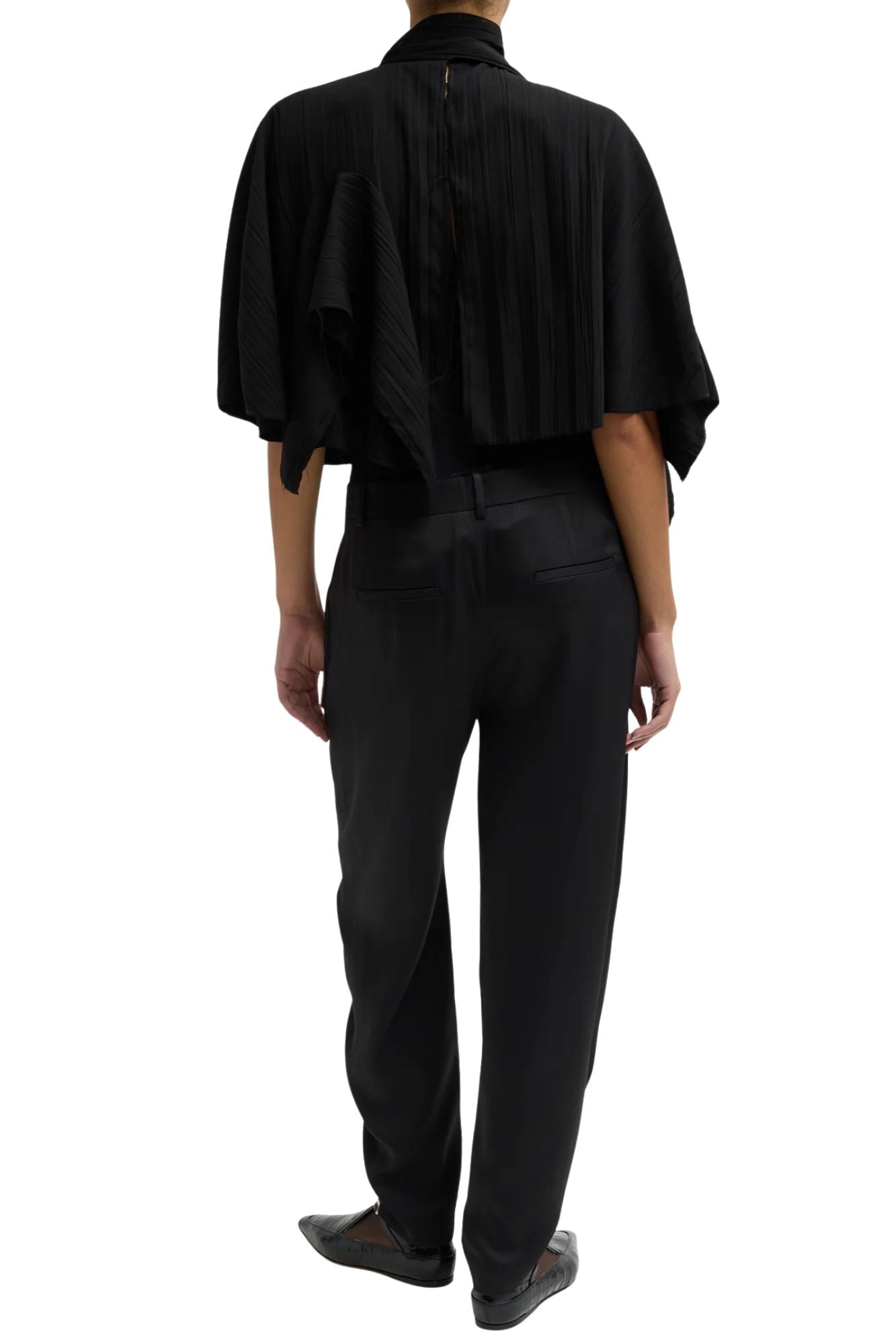 Tibi Creased Acetate Drape Cape Tie Top - Vermillion