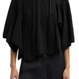 Tibi Creased Acetate Drape Cape Tie Top - Vermillion