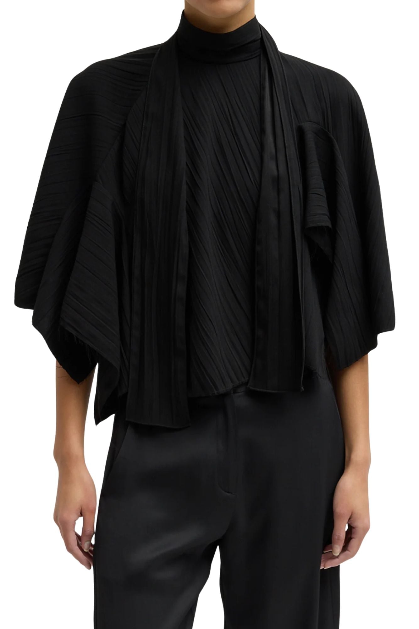 Tibi Creased Acetate Drape Cape Tie Top - Vermillion