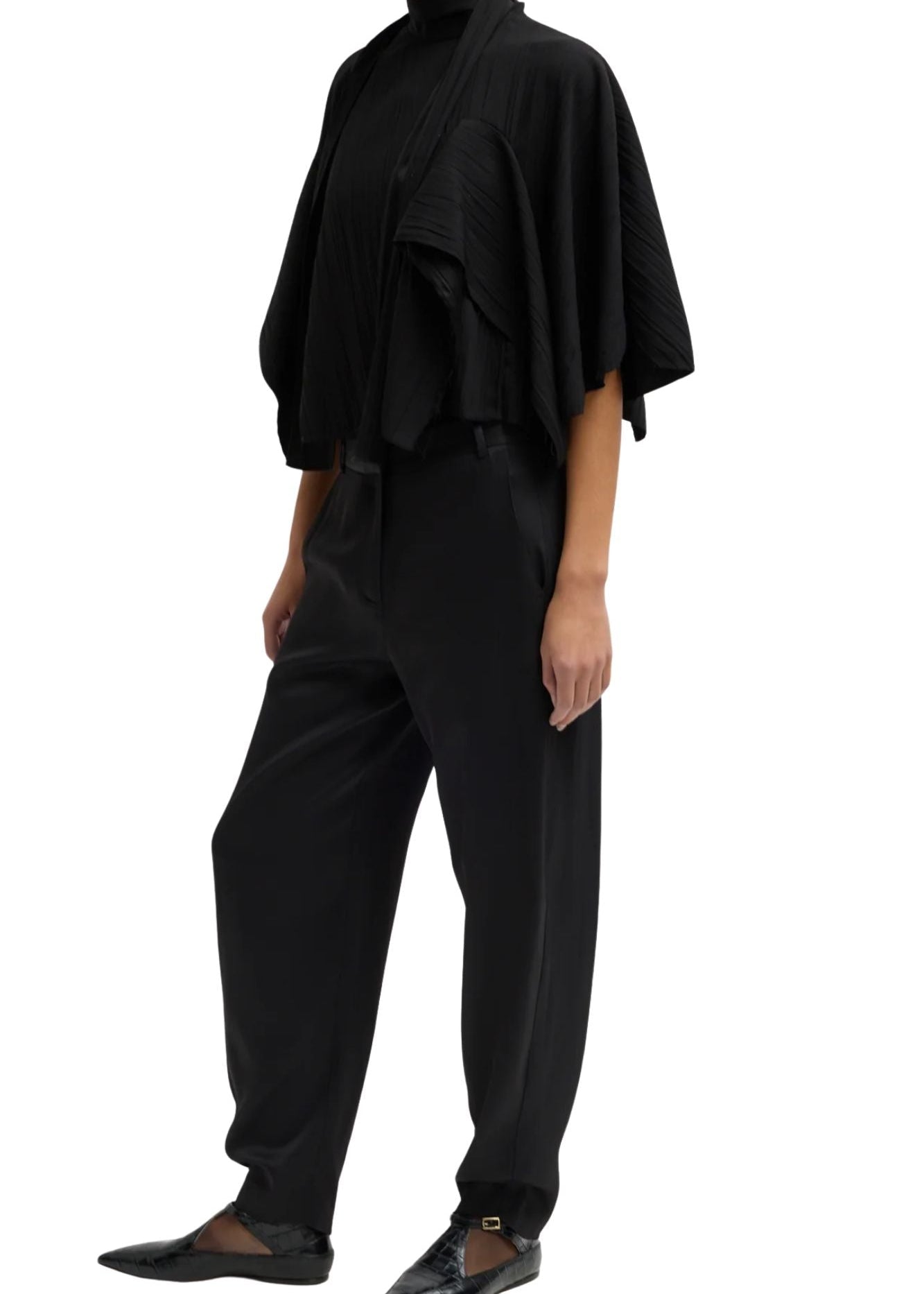 Tibi Creased Acetate Drape Cape Tie Top - Vermillion