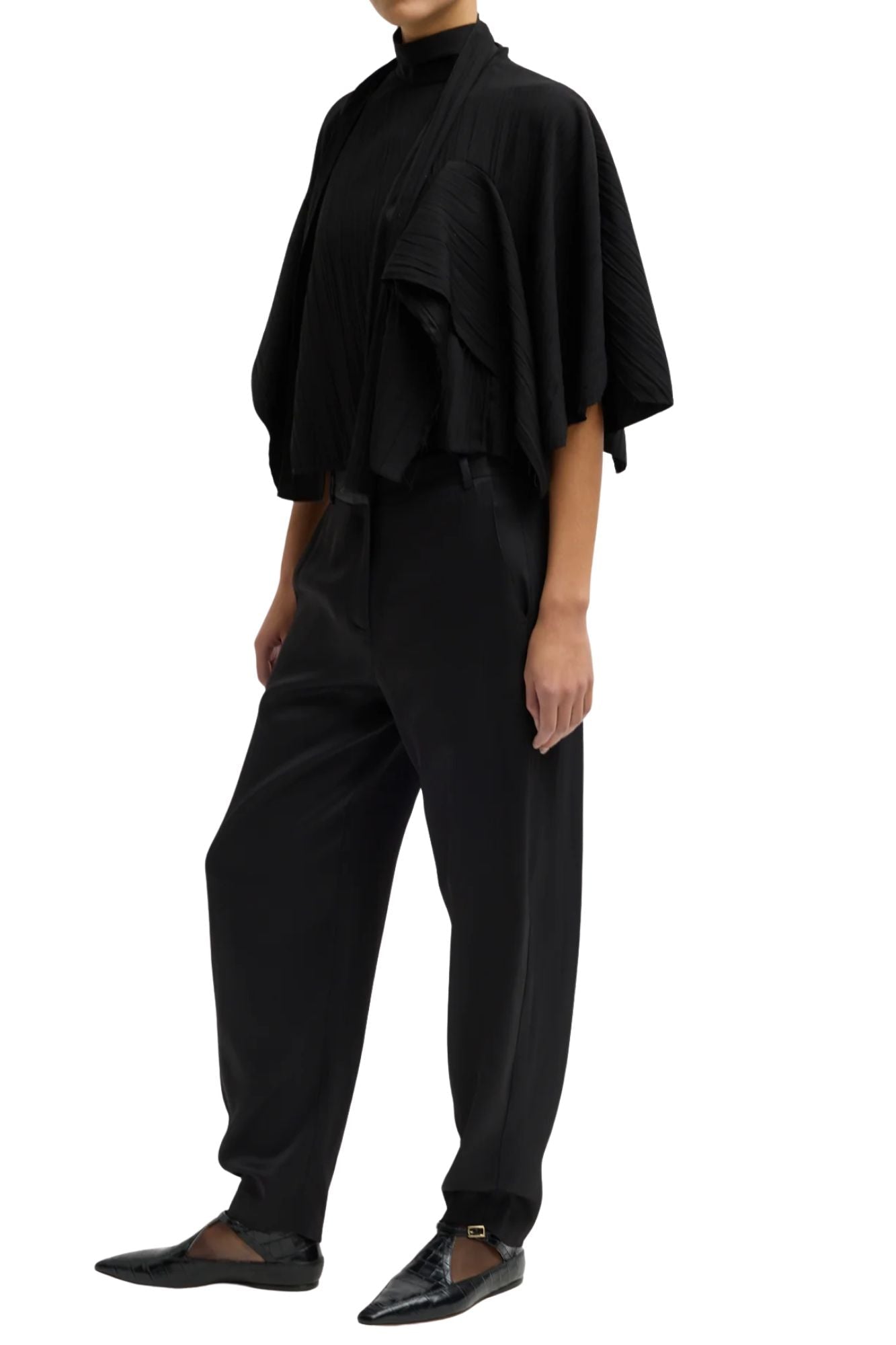 Tibi Creased Acetate Drape Cape Tie Top - Vermillion