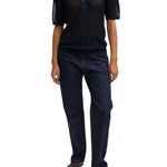 Tibi Crochet Netting Slim Polo Navy - Vermillion