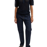 Tibi Crochet Netting Slim Polo Navy - Vermillion