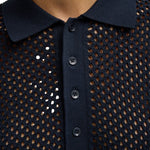 Tibi Crochet Netting Slim Polo Navy - Vermillion