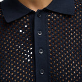 Tibi Crochet Netting Slim Polo Navy - Vermillion