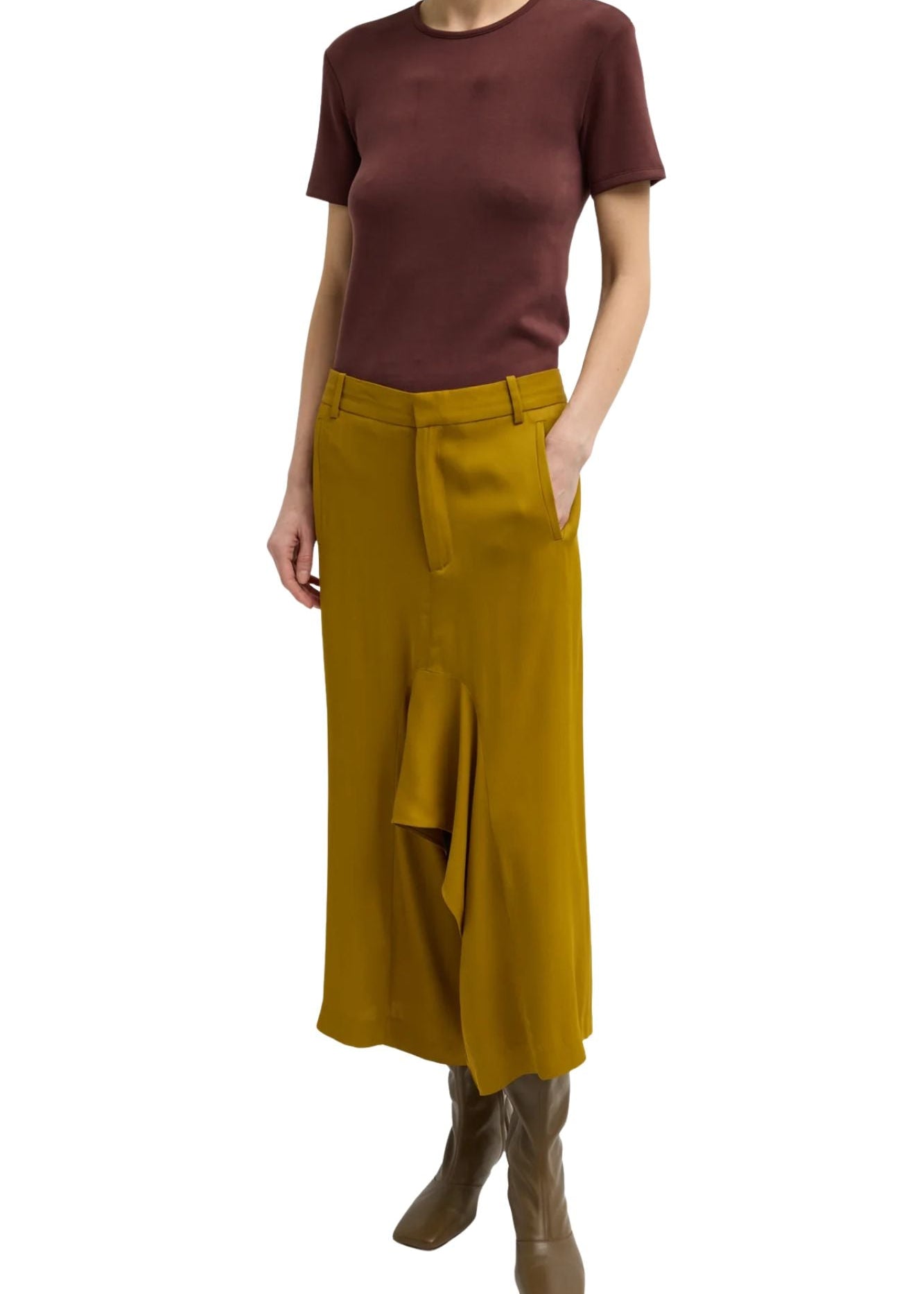 Tibi Eco Acetate Viscose Front Drape Culotte - Vermillion