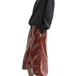 Tibi Faux Patent Leather Sculpted Silke Skirt - Vermillion