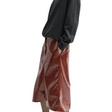 Tibi Faux Patent Leather Sculpted Silke Skirt - Vermillion
