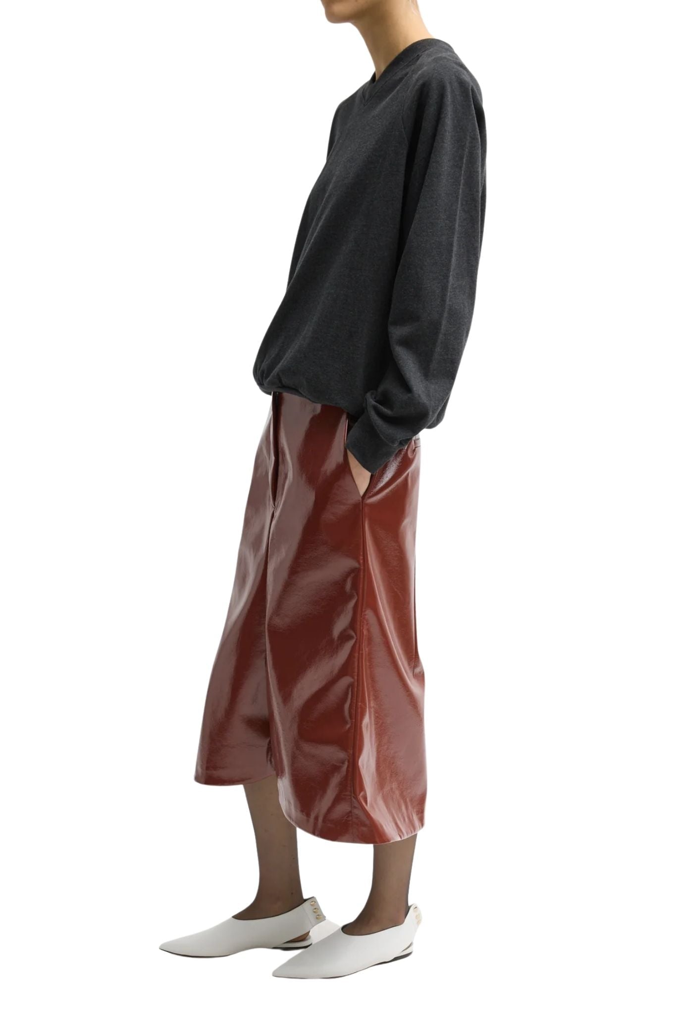 Tibi Faux Patent Leather Sculpted Silke Skirt - Vermillion