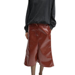 Tibi Faux Patent Leather Sculpted Silke Skirt - Vermillion