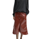 Tibi Faux Patent Leather Sculpted Silke Skirt - Vermillion
