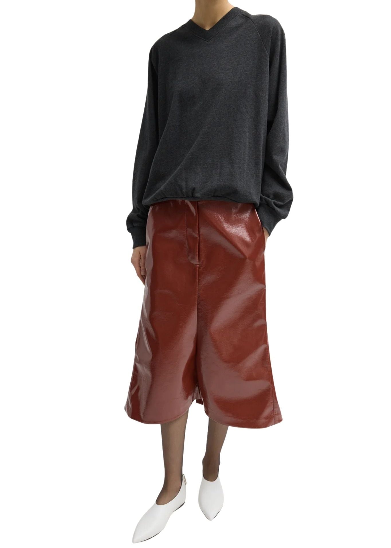 Tibi Faux Patent Leather Sculpted Silke Skirt - Vermillion