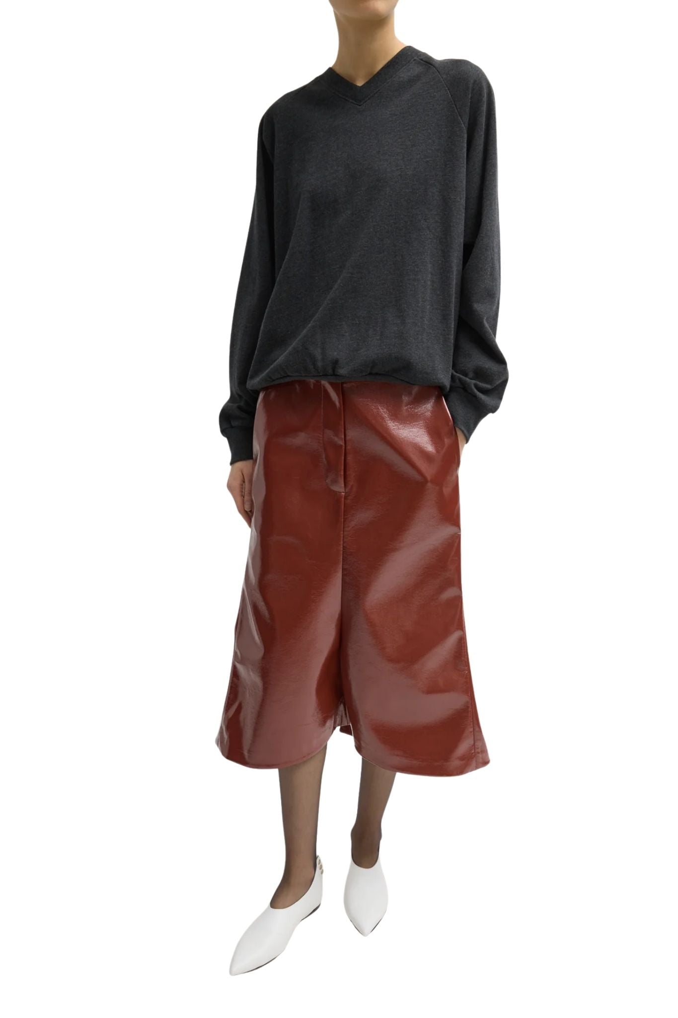 Tibi Faux Patent Leather Sculpted Silke Skirt - Vermillion