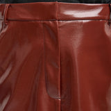 Tibi Faux Patent Leather Sculpted Silke Skirt - Vermillion