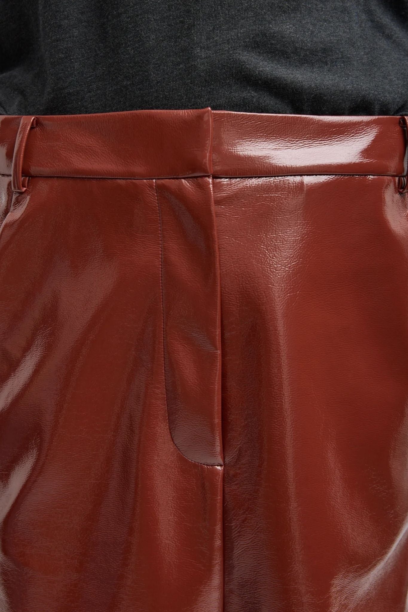 Tibi Faux Patent Leather Sculpted Silke Skirt - Vermillion