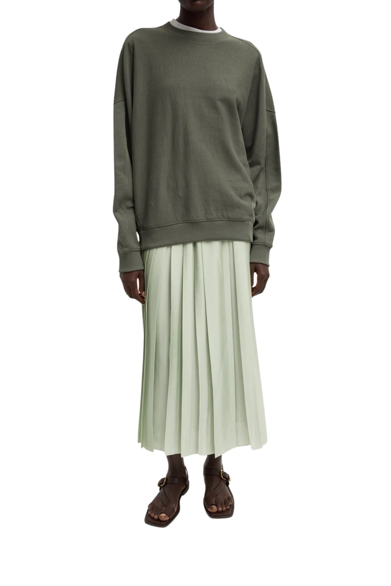 Tibi Feather Weight Pleated Pull on Skirt - Vermillion