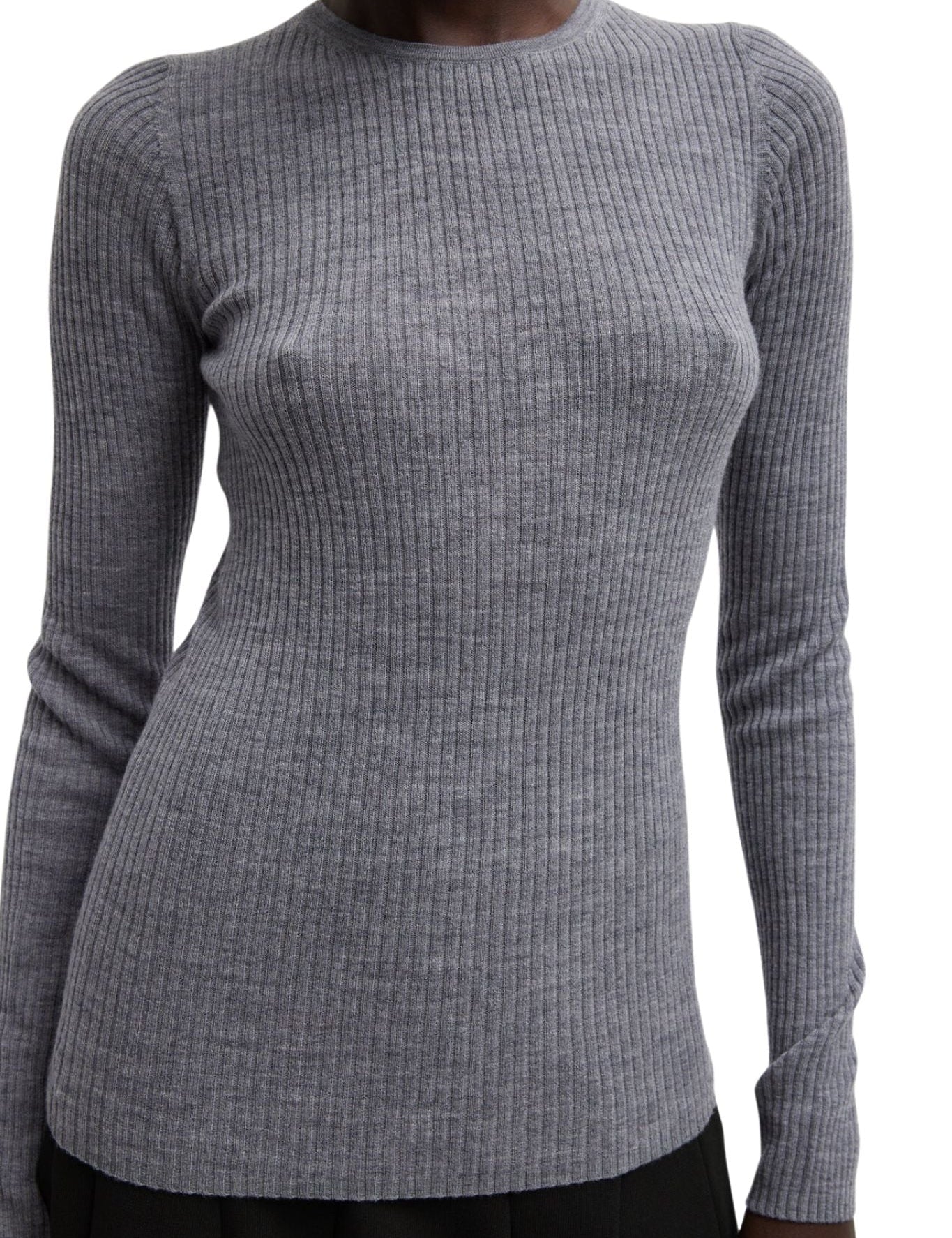 Tibi Feather Weight Ribbed Crewneck Pullover - Vermillion