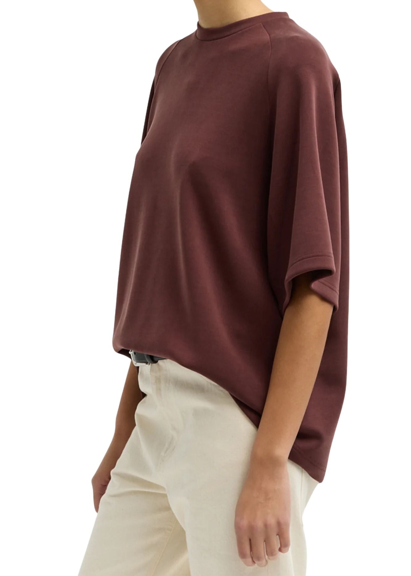 Tibi Featherweight Viscose Neoprene Short Sleeve Baseball Tee - Vermillion