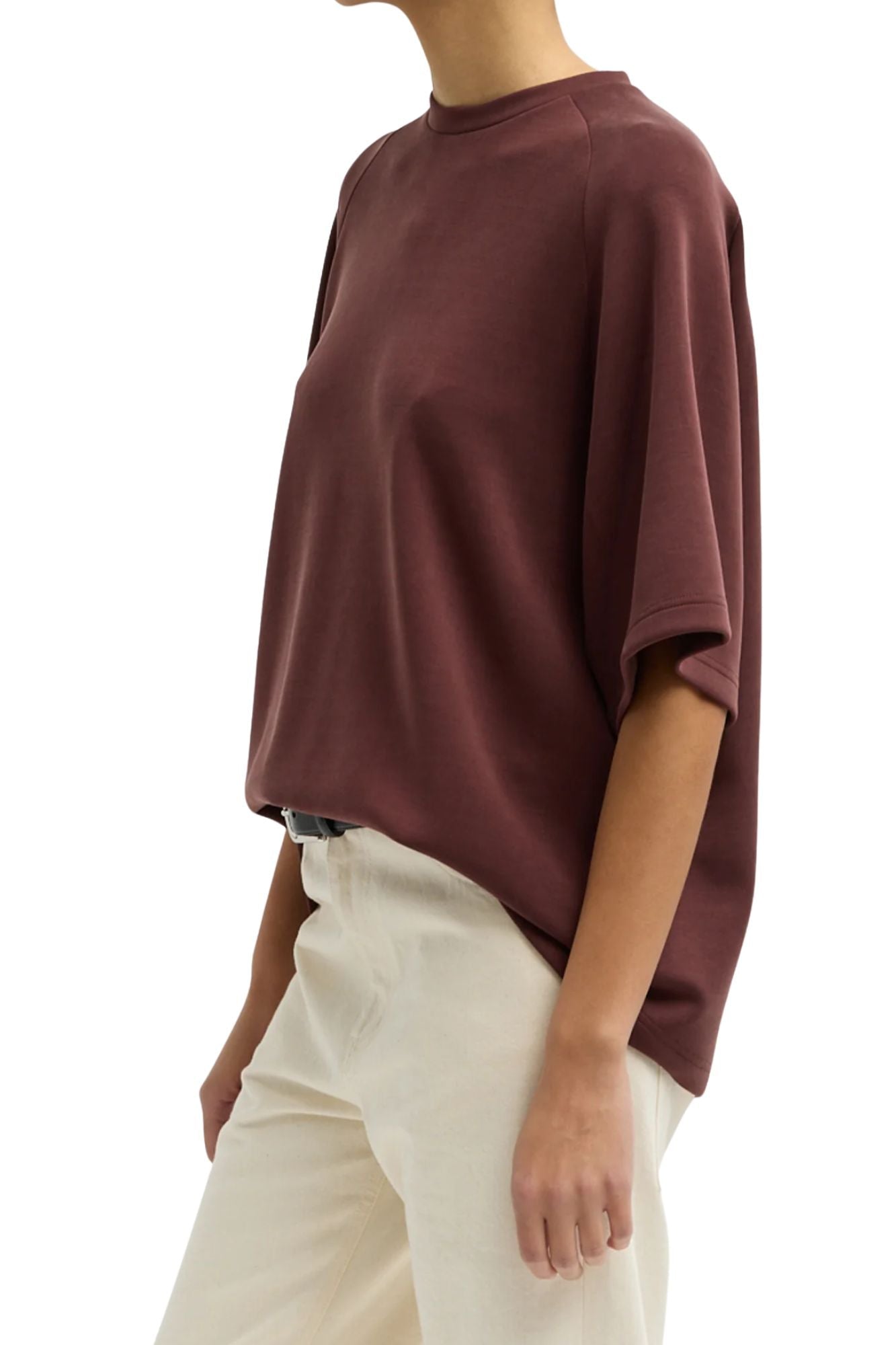 Tibi Featherweight Viscose Neoprene Short Sleeve Baseball Tee - Vermillion