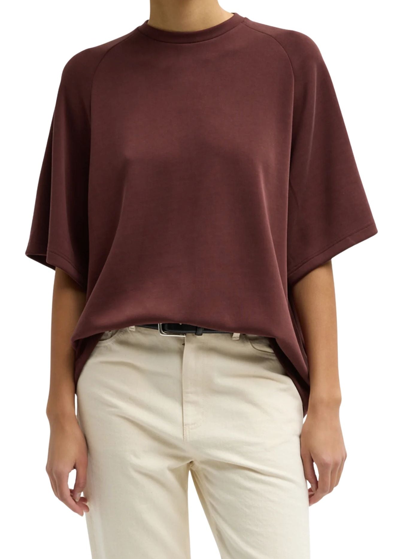 Tibi Featherweight Viscose Neoprene Short Sleeve Baseball Tee - Vermillion