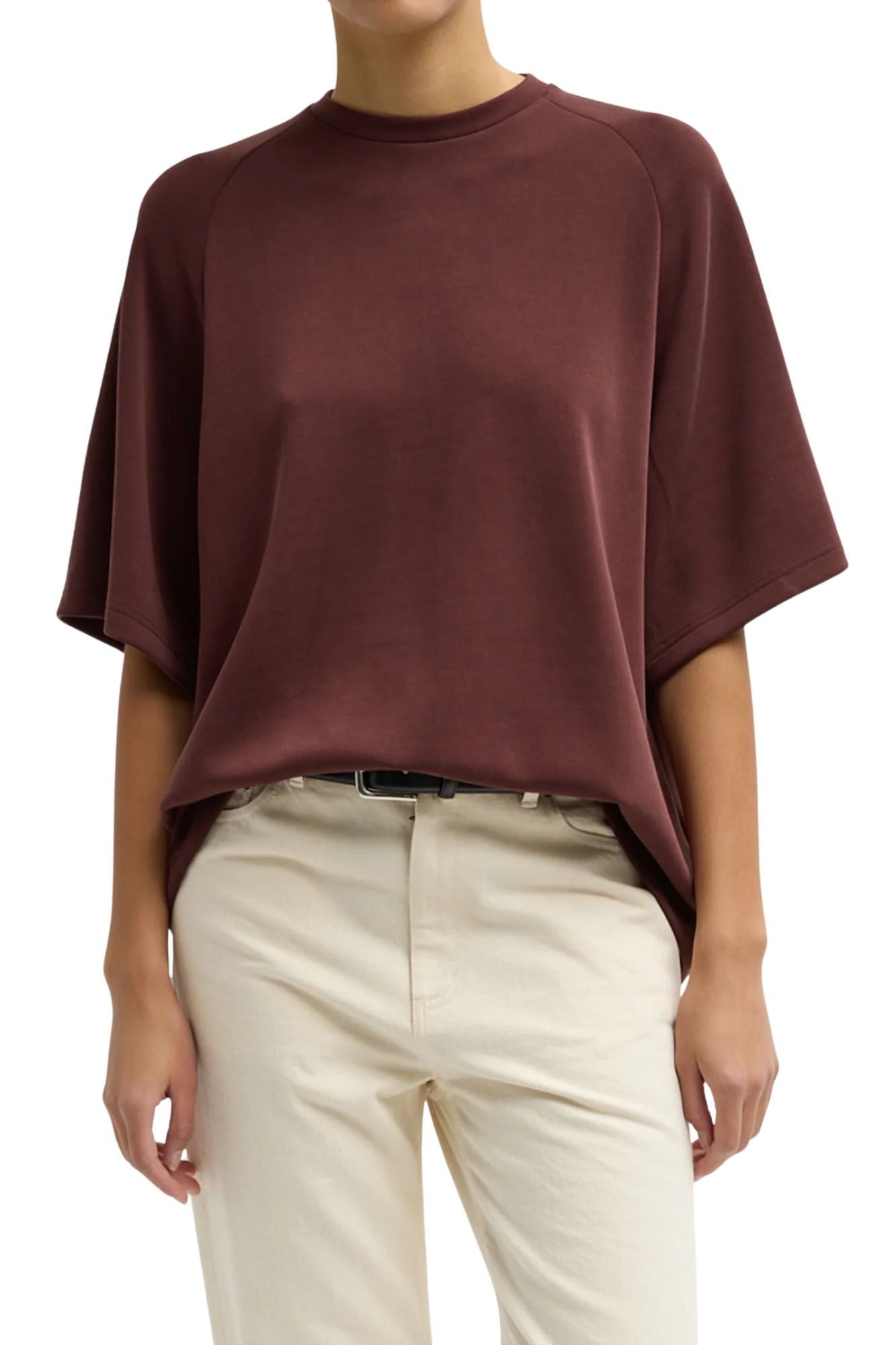 Tibi Featherweight Viscose Neoprene Short Sleeve Baseball Tee - Vermillion