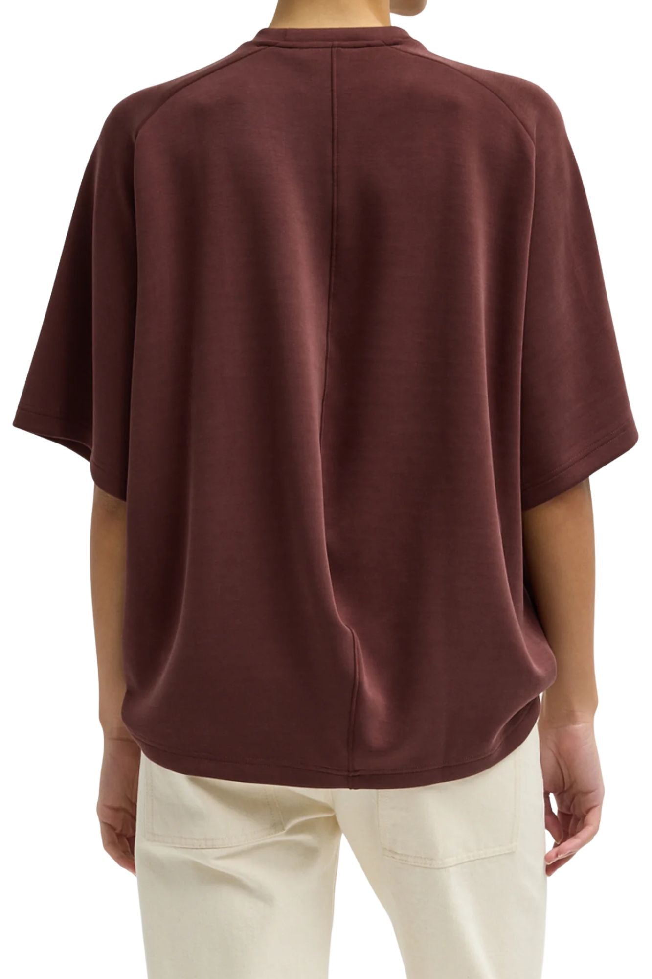 Tibi Featherweight Viscose Neoprene Short Sleeve Baseball Tee - Vermillion