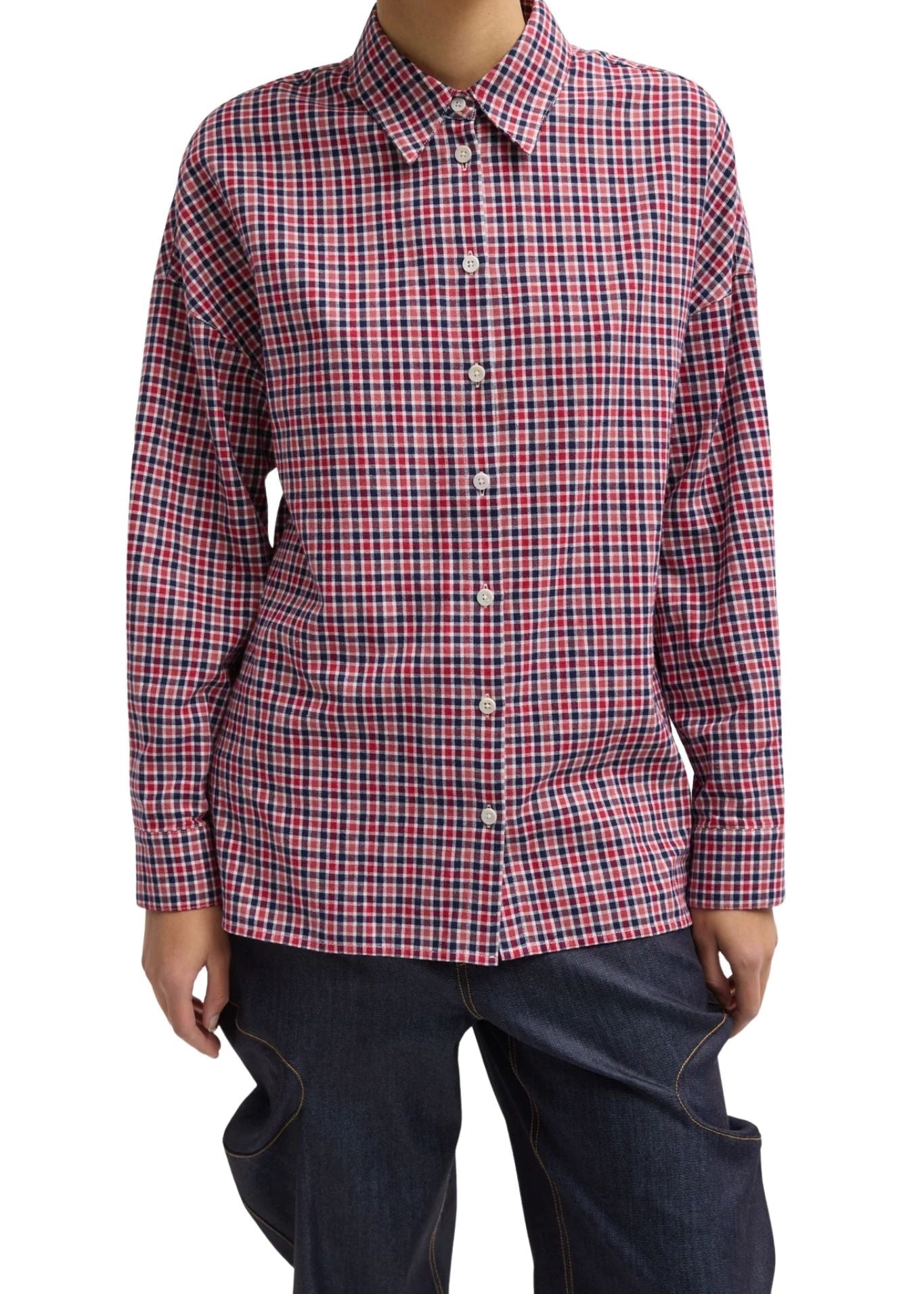 Tibi Flannel Menswear Shirting Oversized Shirt - Vermillion