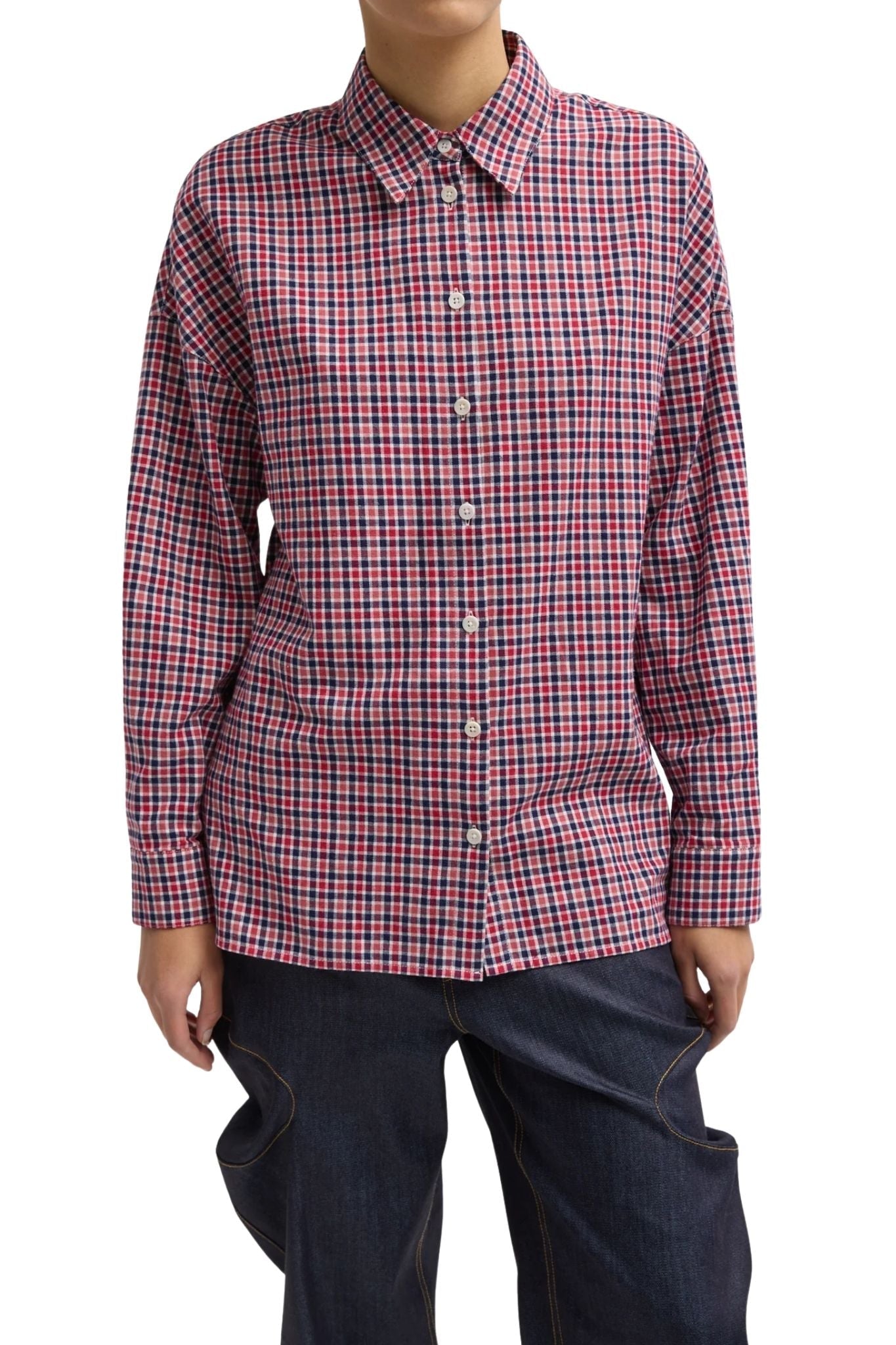 Tibi Flannel Menswear Shirting Oversized Shirt - Vermillion