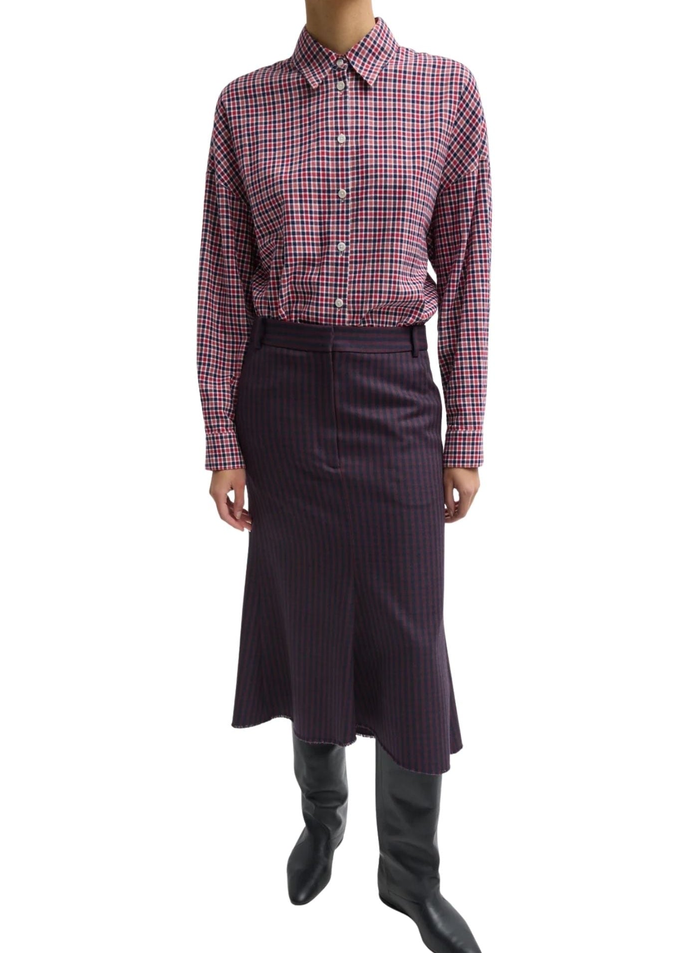 Tibi Flannel Menswear Shirting Oversized Shirt - Vermillion