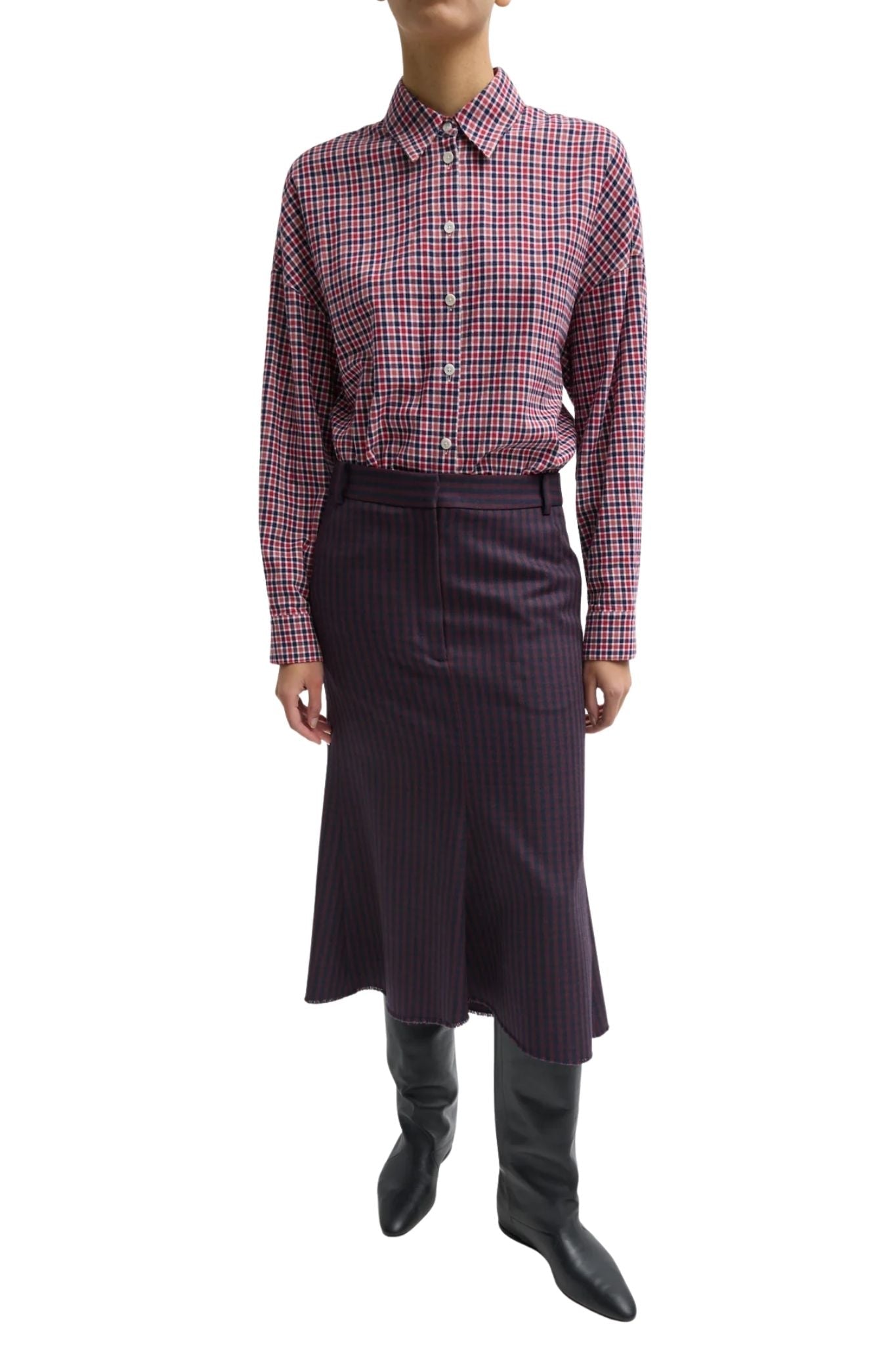 Tibi Flannel Menswear Shirting Oversized Shirt - Vermillion